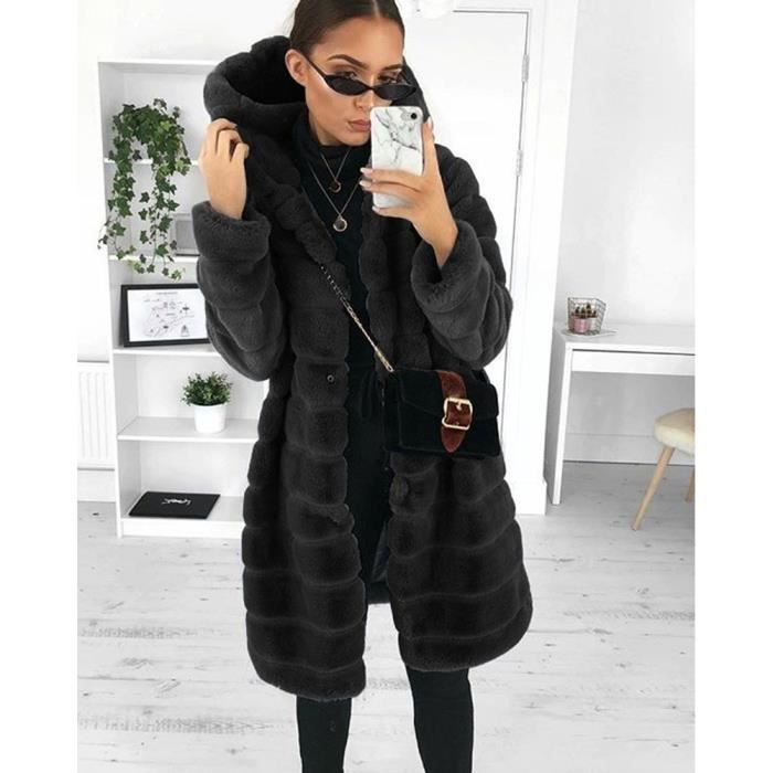 Manteau MISSMAO Femme Chaud Elegant Ample Peluche epaisse Noir Noir Cdiscount Pret a Porter