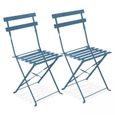 Table bistrot de jardin et 2 chaises pliantes - OVIALA - ROME - Bleu Pacific - Carré - Meuble de jardin-3