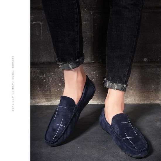 Mocassin Hommes Cuir plage Chaussures Moccasins Bleu Grande taille 38 48 Bleu Cdiscount Chaussures