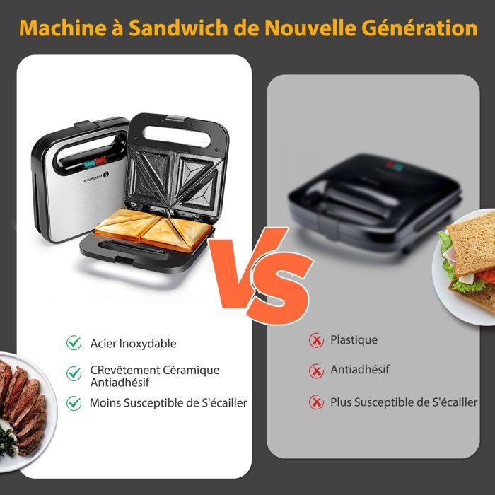 Appareil à Croque-monsieur/crêpe électrique - Plaques Triangulaires Antiadhésives, 750W