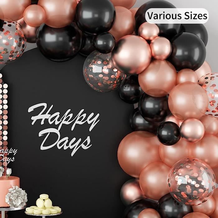 12 Ballons rose gold et noir Joyeux Anniversaire - L'Entrepôt de la Fête