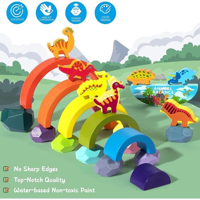 Lubibi Dinosaure Montessori – Jeu D'empilage Et Tri – 11 Pièces – Formes, Couleurs, Nombres – Cadeau 1-3 Ans