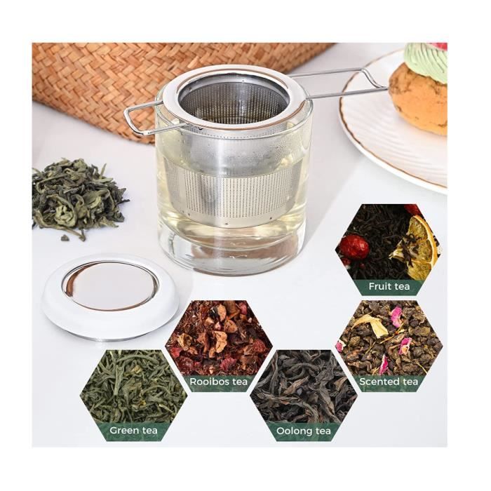 Infuseur à Thé 2 Pièces Inox 304 Avec Couvercle - Filtre à Thé Avec Poignées Pliables Pour Tasse Mug