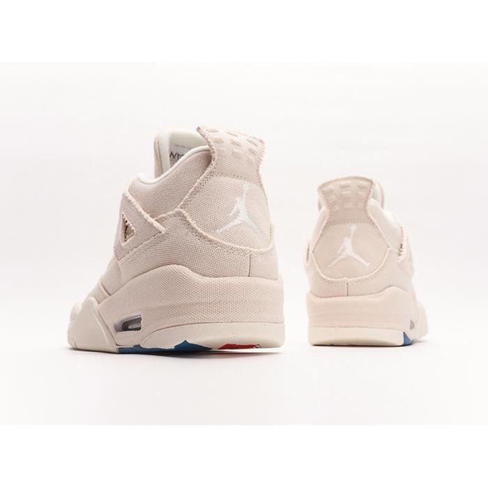 Baskets Nike Air Jordan 4 Retro 308497 060 Homme et Femme Sportswear Ville Cuir Lacets Toile blanc casse Cdiscount Chaussures