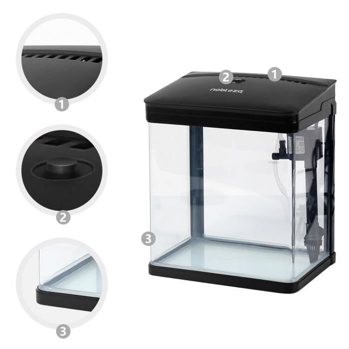 Okoz® mini aquarium de bureau avec pompe à eau avec filtre lumière