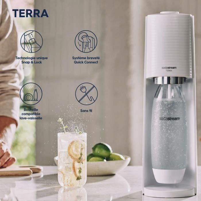 SodaStream TERRA Machine à Eau Pétillante - Pack 1 Bouteille 1L Compatible  Lave-Vaisselle + 1 Recharge de Gaz 60L à Clipser - Noire - Cdiscount  Electroménager