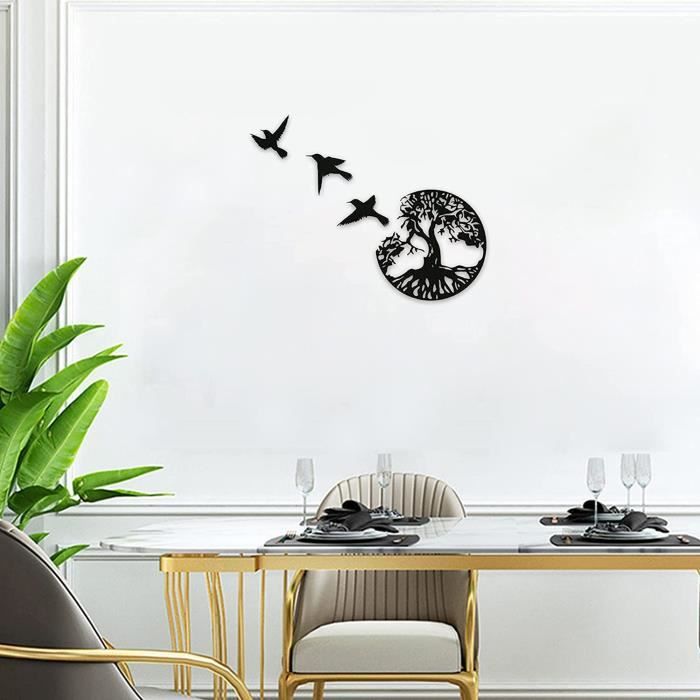 Arbre de vie et oiseaux - Décoration murale en métal moderne