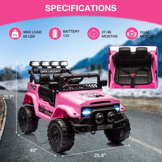 ZoomBuggy Voiture Électrique pour Enfants, Véhicule Électrique avec Klacson, Musique, LED, Voiture Tout-Terrain avec Télécommande, Batterie 12V, pour Enfants 3+ Ans, 67x100x67cm, Blanc