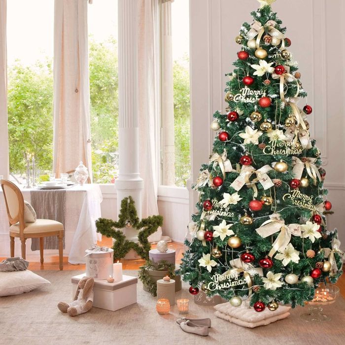 Sapin De Noël Artificiel 150 Cm - PVC/PE, Base En Bois, Apparence Réaliste Et Naturelle