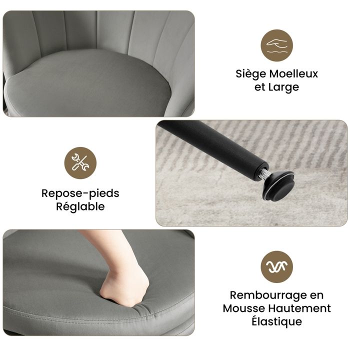 WOLTU Chaise de Coiffeuse, Fauteuil en Forme de Fleur avec Siège Rembourré, Pivotant 360°, en Velours pour Chambre à Coucher, Salon, Hauteur Réglable 43-55cm, Crème, BH420be-1