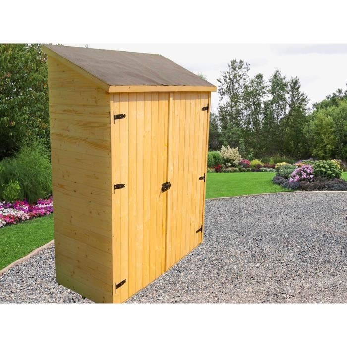 Abri de jardin mural en bois multiusages - Pin traité - Double porte - 3 étagères