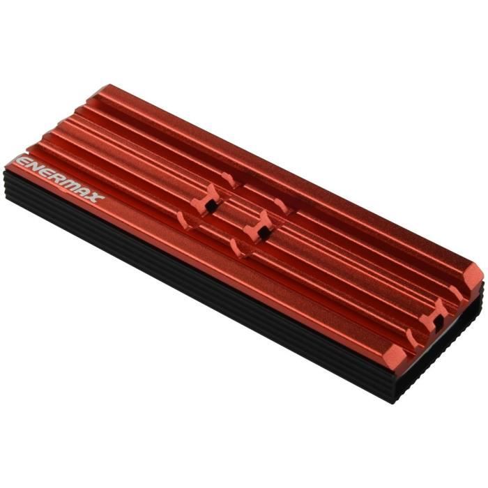 Radiateur Refroidisseur – ENERMAX – ESC001 – Chipset Fin pour SSD M2 2280 avec 4 Tampons Silicone Dissipateur Thermique – Rouge