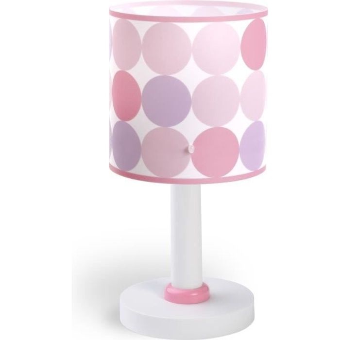Dalber - Lampe de chevet enfant - Colors - Motif cercles rose, L 15 cm, H 30 cm