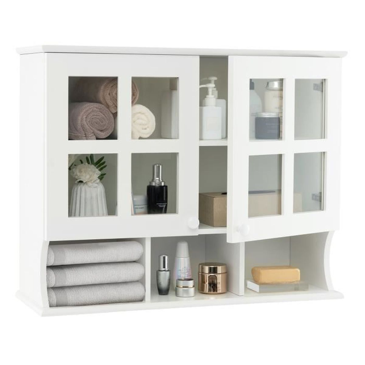 COSTWAY Armoire Murale Salle de Bain, Verre Trempé, Étagères et