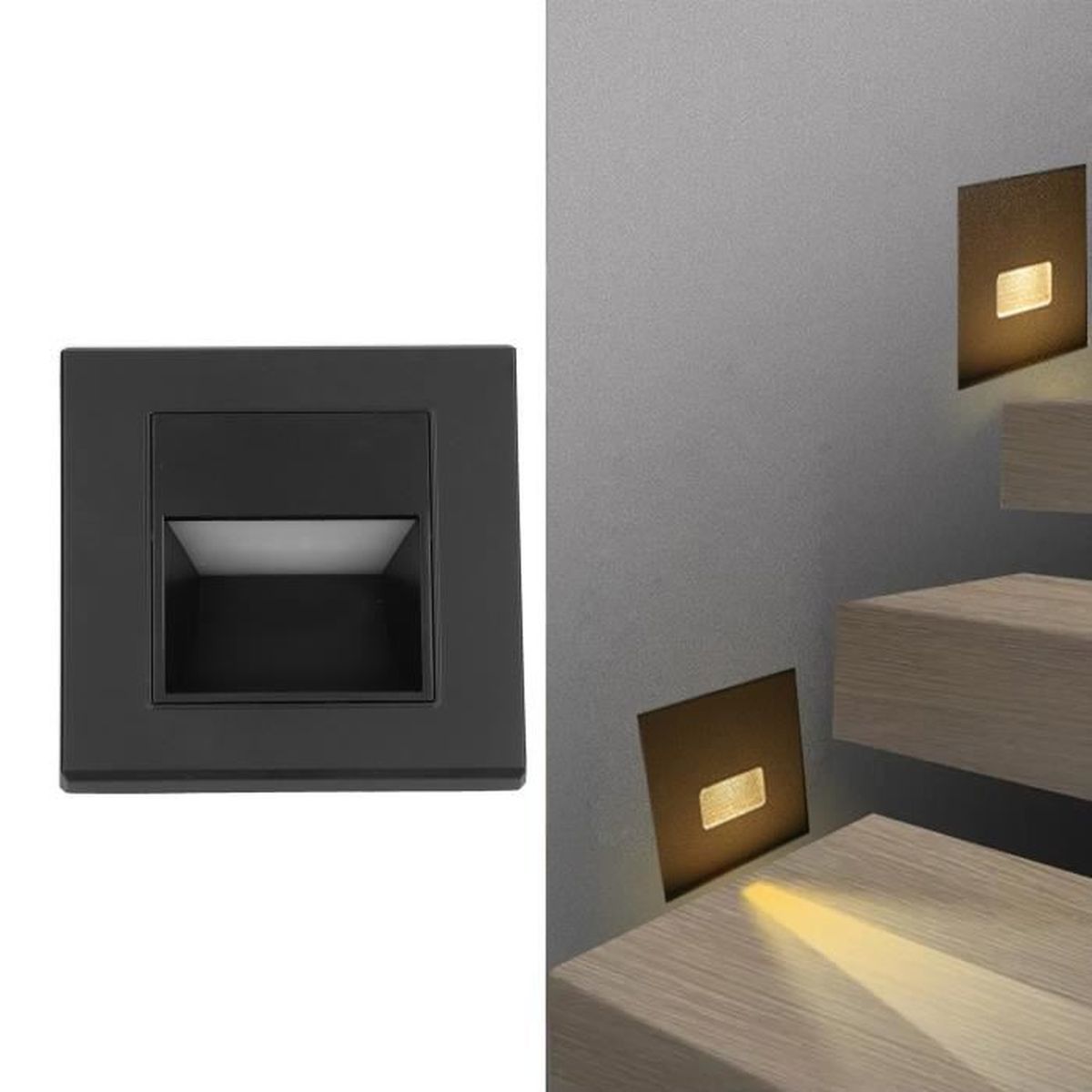Lot De 8 Spots LED Encastrés FEMA Pour Escalier/mur - IP65, Acier Inox, Blanc Chaud 2900K, 82x82 Mm, Intérieur/extérieur
