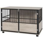 Cage pour chien intérieur PawHut table d'appoint, 100 x 60 x 68 cm, niche jusqu'à 30 kg, 3 portes verrouillables, aspect bois noir