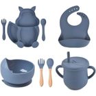 MARSEE Coffret Repas Bebe,Lot de 8 Silicone Assiette Bébé Set avec Ventouse sans BPA Set de Vaisselle pour Bébé Enfants(Bleu)