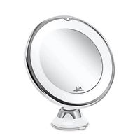 Navaris Miroir grossissant éclairage LED - Zoom 10x rotation 360° - Miroir mural lumineux avec ventouse - Salle de bain maquillage
