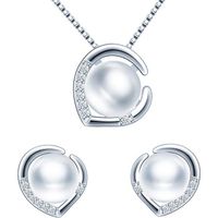 Ensemble de bijoux collier et boucles d'oreilles perle,Collier pendentif cœur et boucle d'oreilles cœur,en argent 925 pour femme 