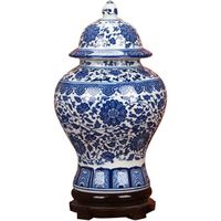 ufengke Jingdezhen Vase Floral en Porcelaine Bleue et Blanche,Pot Floral au Gingembre Temple,Chine Ming Style,Hauteur 15"(38c