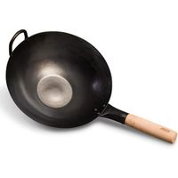 wok pasoli | PRE-CULOTTE | fond plat | pour la cuisiniere (egalement a induction) | 30 cm de diametre | wok traditionnel en a