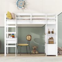 Lit mezzanine pour enfant - lit surélevé avec tiroirs de rangement, bureau et bibliothèque de rangement sous le lit - 90x200cm blanc