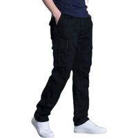 Pantalon Cargo Homme Regular Droit Multipoches Taille Elastique Pantalon de Travail en Coton - Noir