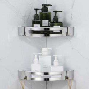 Étagère Douche Angle Sans Perçage - Organisateur Salle De Bain Adhésif Aluminium 2 Pièces