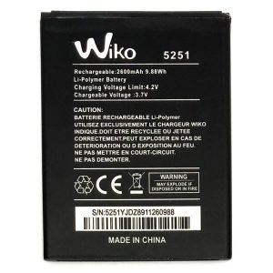 Screen Cleaner Lobishop Original Batterie Wiko 5251 2500 mAh 9,5Wh 3,8V LI-Polymer pour Wiko Rainbow Jam 4G ou Wiko Pulp 3G 4G 