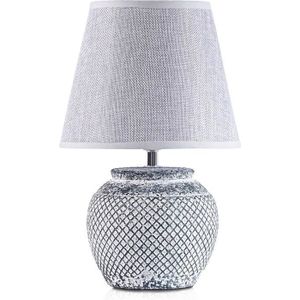 LAMPE A POSER BRUBAKER - Lampe de table/de chevet - Design classique - Hauteur 30,5 cm - Pied en Céramique - Abat-jour en Lin/Gris clair