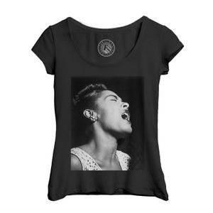 T-SHIRT T-shirt Femme Col Echancré Noir Billie Holiday Chanteuse Photo de Star Célébrité Vieille Musique Original 2