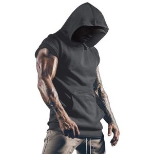 T-SHIRT MAILLOT DE SPORT T-shirt à capuche sans manches pour homme avec poches pour sport fitness