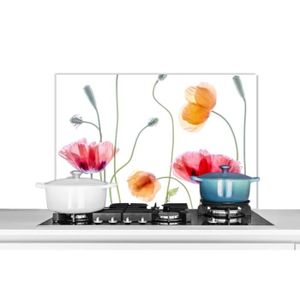 CREDENCE Fond de Hotte - MUCHOWOW - Coquelicot Fleurs Printemps - Aluminium - 80x55 cm - Blanc