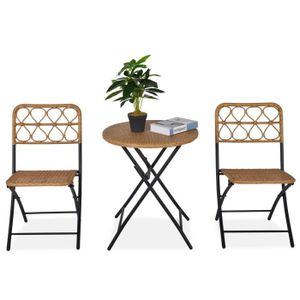 Ensemble table et chaise de jardin Outsunny Ensemble bistro de jardin 3 pièces pliantes style cosy 2 chaises + table résine tressée beige acier époxy noir