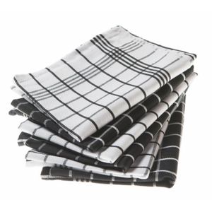 Lot de 6 torchons de cuisine Christelle noir & blanc 50x70cm