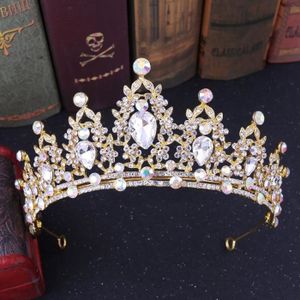 DIADÈME DIADEME,Gold AB Color--Diadème de mariée baroque argentée avec perles de cristaux en strass, tiare, couronne, bandeau, accessoires c