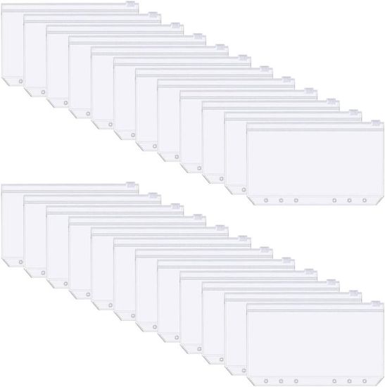 20 Pochettes Classeur A6 Transparentes Zippées - PVC Étanche - 6 Trous - Pour Documents, Cartes, Photos