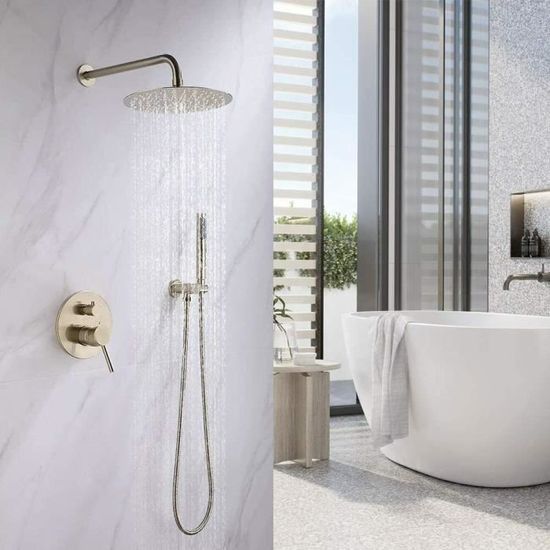 DAZZLEEX Pommeau De Douche Acier Inoxydable 304 Doré Brossé Avec Poignée Froide