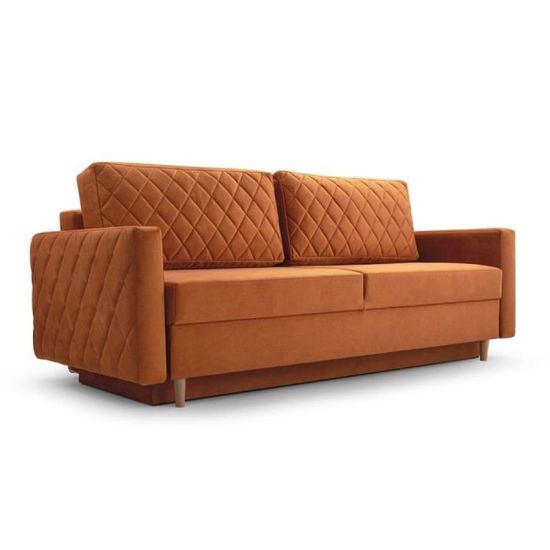 Canapé en lit convertible avec coffre de rangement 3 places relax droit215x100x94 cm NOLEN (Orange - NOEL 12)