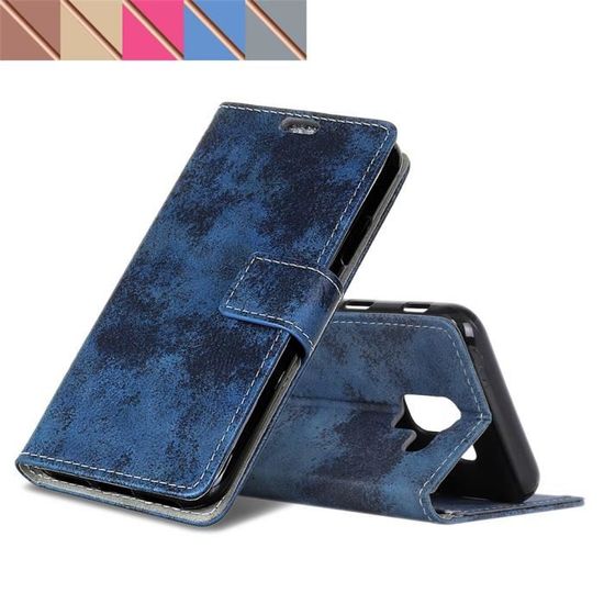 Coque Galaxy J6 Bleu R tro Housse Pochette Cuir Flip