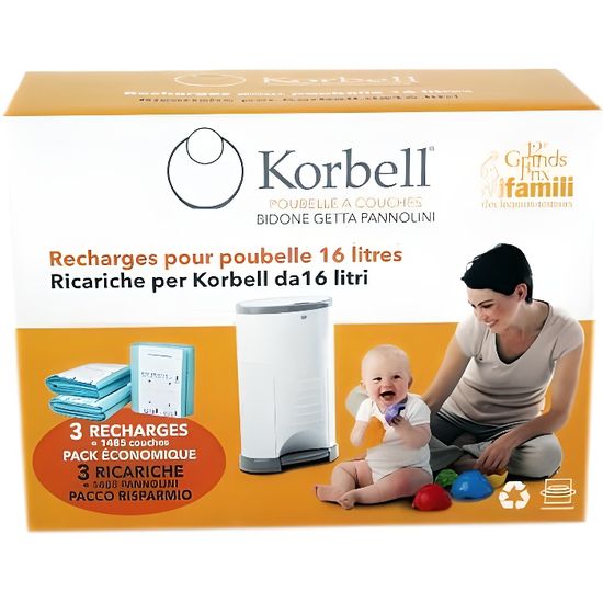 Korbell Poubelle à couches 100% compatible Liner recharge 16L, 3-pack Extra  Super Saver Prime, Tiendra 33% d'élimination Hero [61] - Cdiscount  Puériculture & Eveil bébé