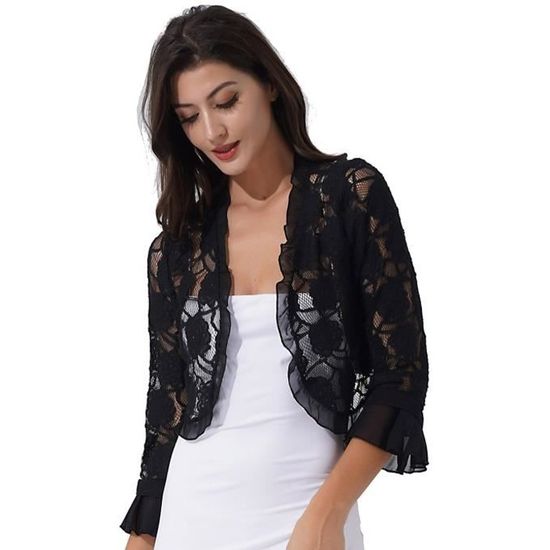 Boléro Satin Femme Court Élégant Manches 3/4 – Veste Chic Ouverte Pailletée Pour Soirée