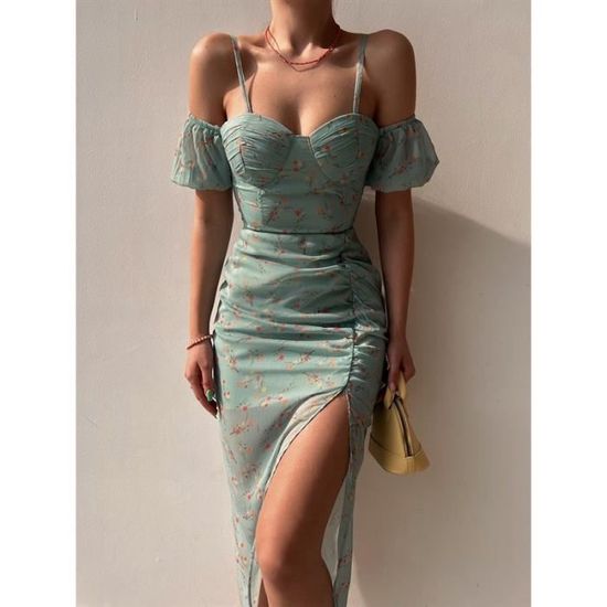 Robe Crayon Bleue à Motifs Fleurs - Taille L - Femme - Neuf Avec étiquettes