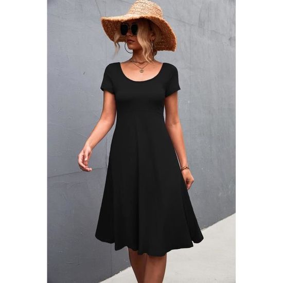 Robe Vintage Femme Robe été Femme - Manches Courtes - Col Rond
