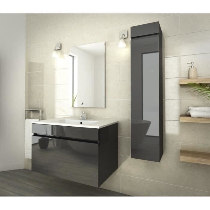 Luna Ensemble Salle De Bain Simple Vasque L 80 Cm Gris Anthracite Verni Cdiscount Maison