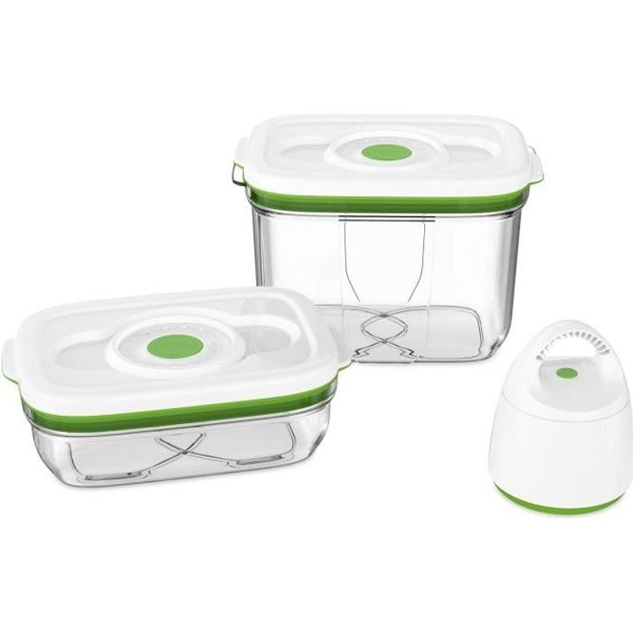 FOSA Kit de mise sous vide alimentaire en récipients - 1000-2300 ml - Blanc et vert
