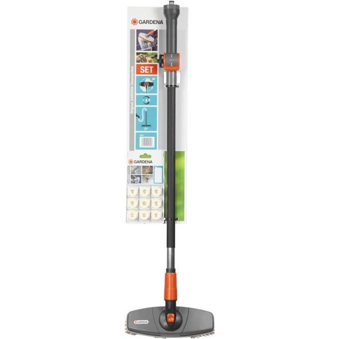 GARDENA Kit balai de lavage de voitures – Brosse rotative – Manche passage d’eau – Pastilles shampooing – Garantie 5 ans (5580-20)