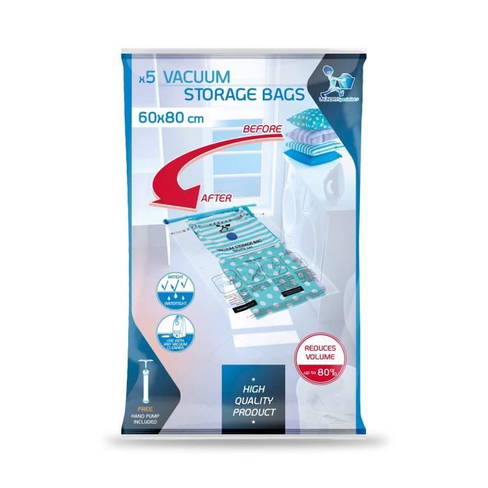 LaundrySpecialist® 5X Sacs DE Rangement sous Vide 60x80 cm pour Un Rangement Ultra Compact de Votre Textile