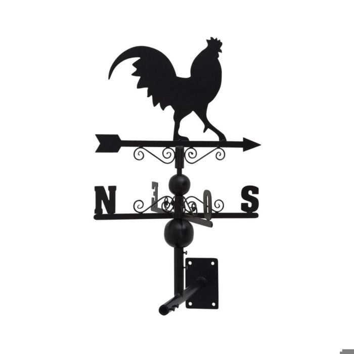 Girouette en fer forgé, motif coq avec frise.