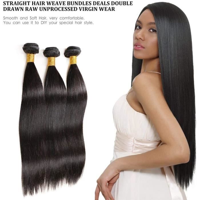 Mèches Bresilienne Perruque 3 lot Cheveux Lisse Tissage Humain Hair (12-12-12-)